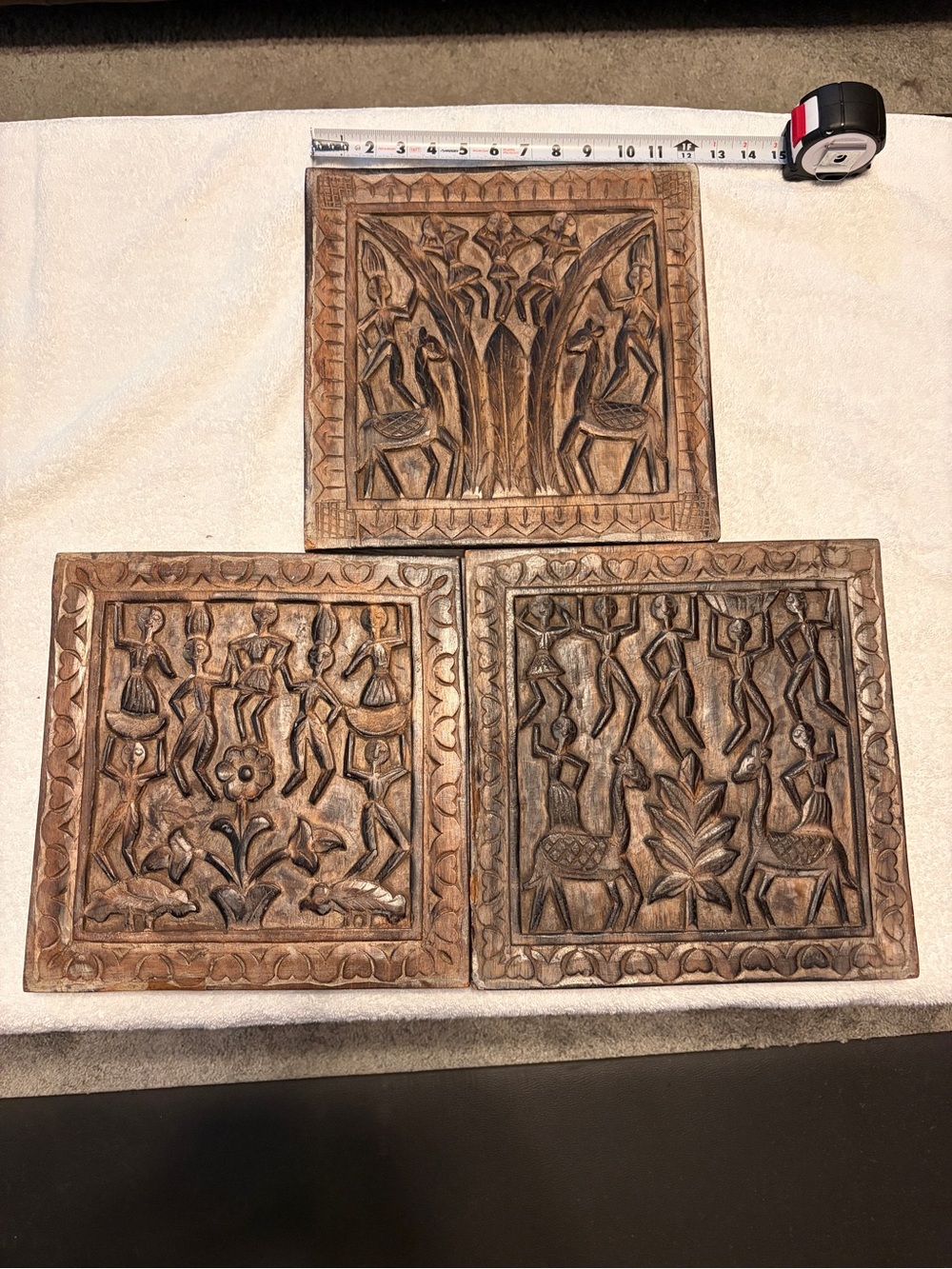 Custom Hand-Carved Tribal Wood Wall Plaques – Rustic Home Wall Decor Set